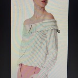 Tibi off the shoulder pinstripe top